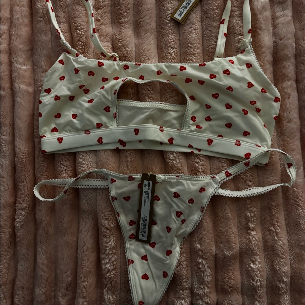 SKIMS Heart Print Bralette + Thong Set NWT
